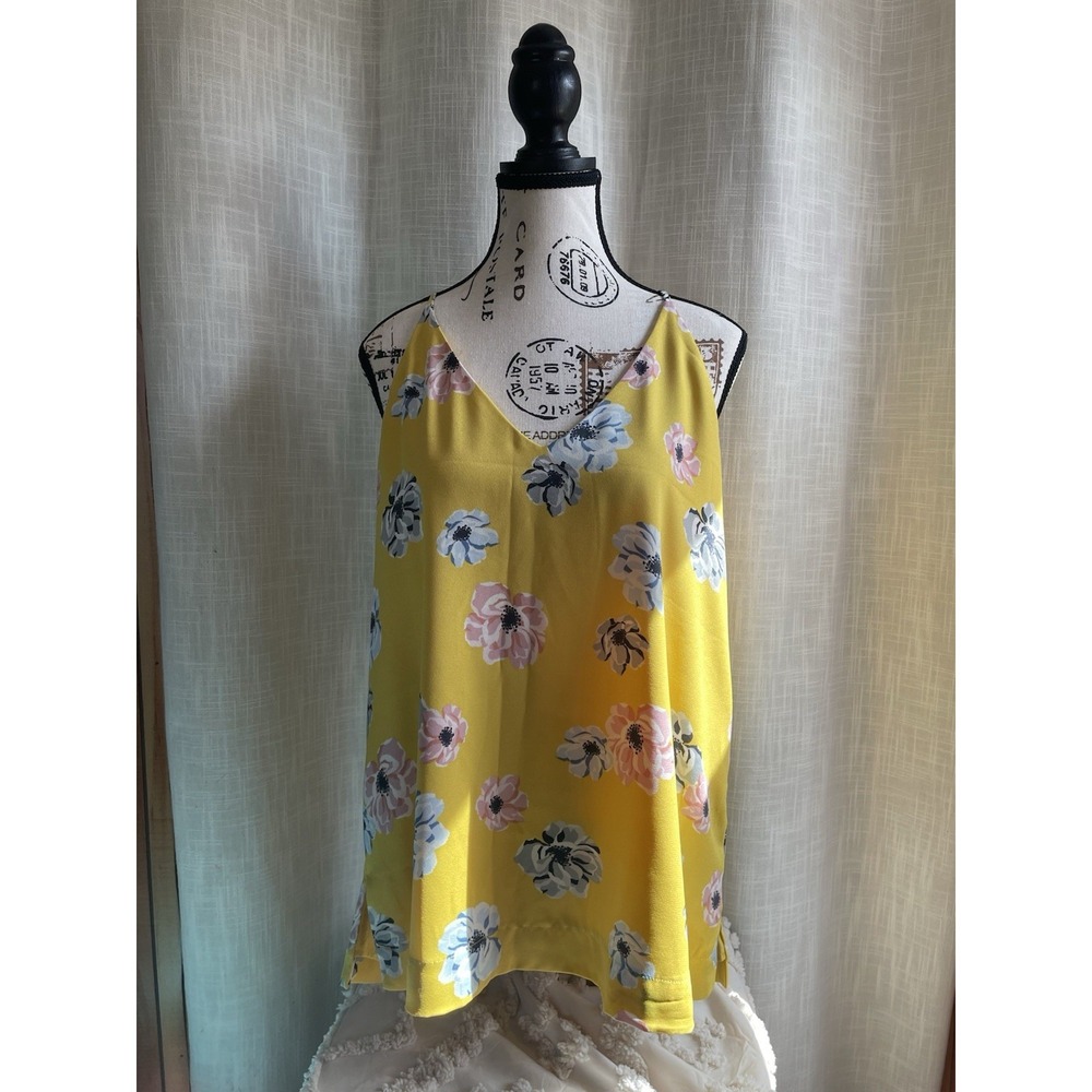 Madison Floral Cami Top Women Large Yellow Excellent‎ Sleeveless V-Neck